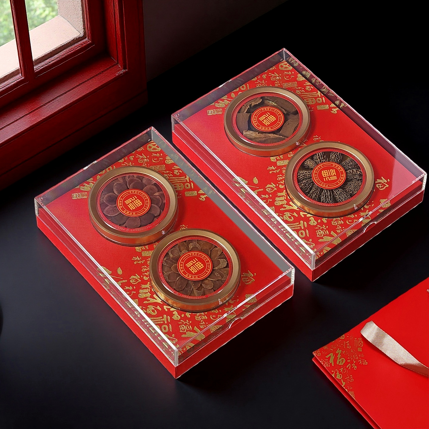 名贵礼品西洋参石斛灵芝红参羊肚菌鹿茸片滋补品干货四宝礼盒送礼