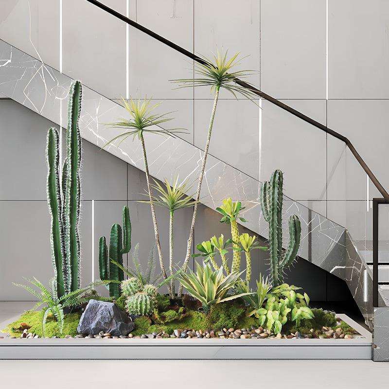 成套绿植设计师套装室内装饰楼梯下植物景观仙人掌造景绿植组合