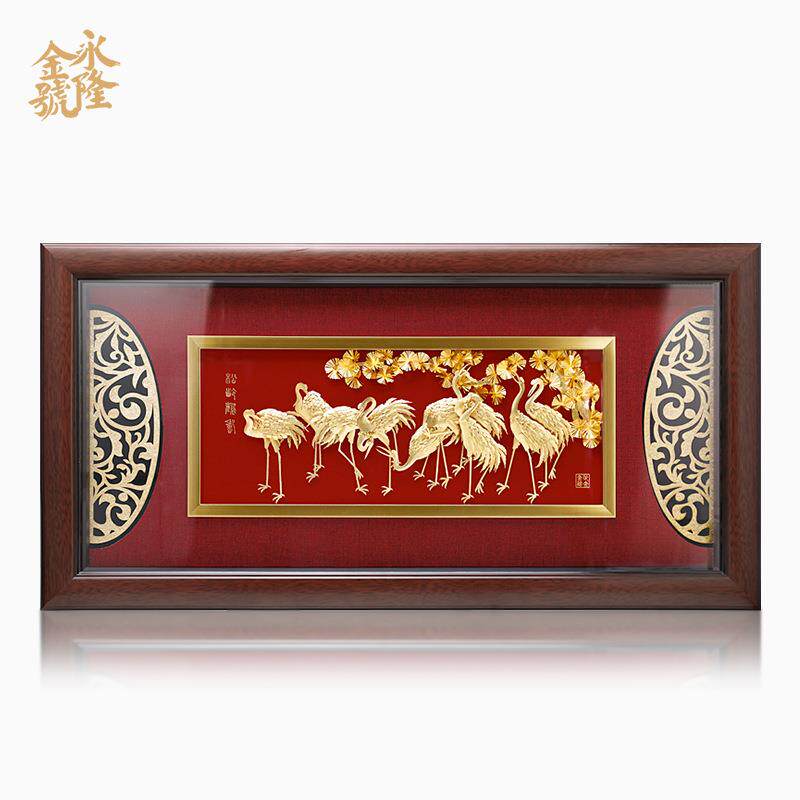 松龄鹤寿立体金箔画 现代客厅简约装饰画创意家居饰品挂画墙壁画