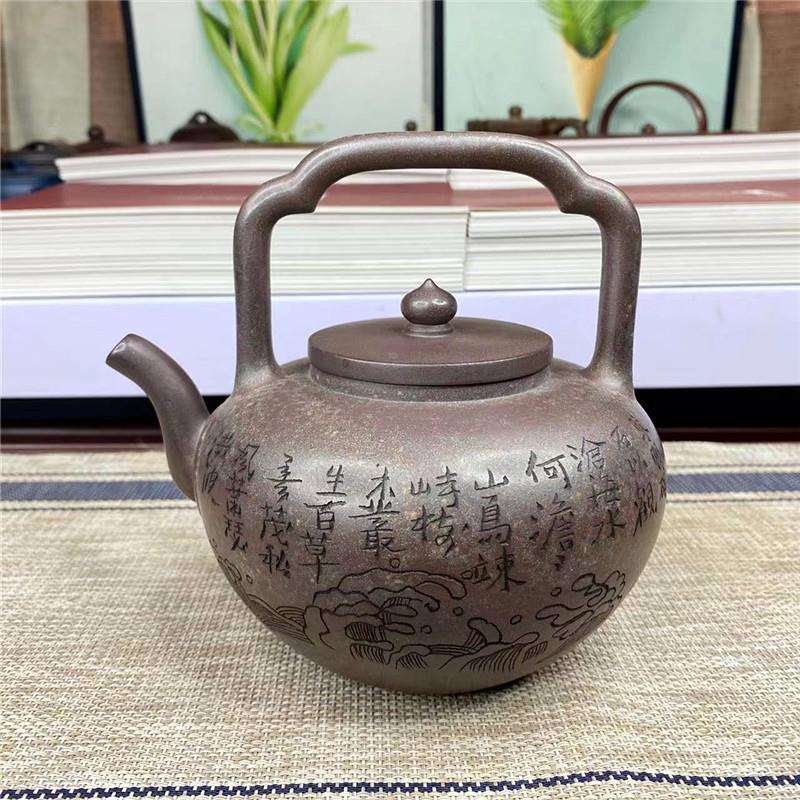 名家作品吴经提梁700cc宜兴紫砂壶古龙窑柴烧高端纯手工泡茶壶
