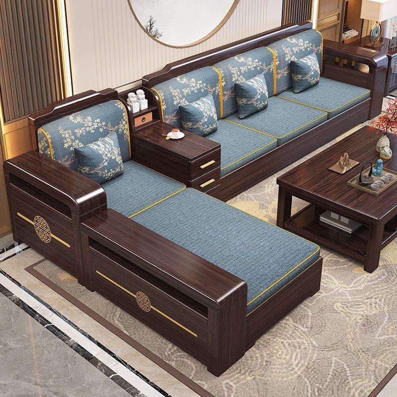 中式紫金实木檀木简约现代沙发客厅小户型冬夏两用家用储物组合