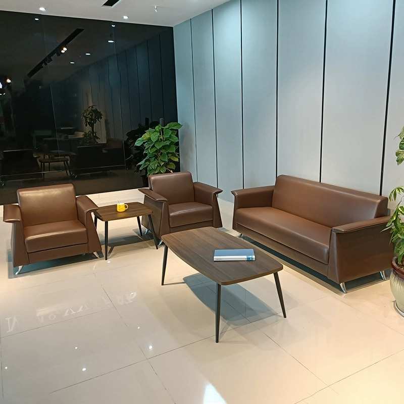 办公室会客室沙发西皮简约现代三人位沙发茶几组合商务接待沙发套