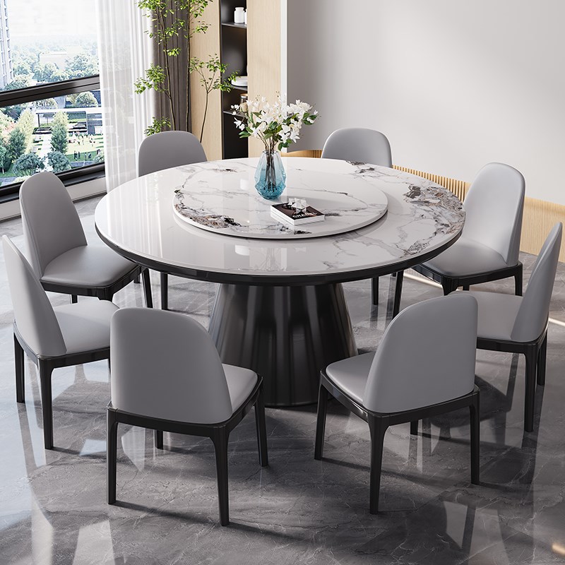 实木岩板餐桌椅组合2025新款轻奢现代简约小户型S大圆桌家用饭桌