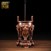 紫铜象首耳三足香炉家用禅意燃香用品线香盘香熏炉香道茶艺品