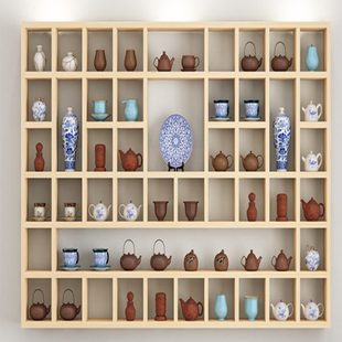 定做实木格子架茶壶展示架博古架多宝阁带灯光格子柜墙上实木格子