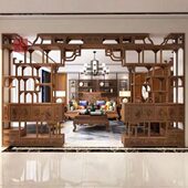 新中式 伸缩月洞门实木博古架隔断客厅门多宝阁玄关柜月亮拱门定制