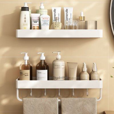 长30cm40/50//60宽13白色带杆钩免打孔墙上置物架壁挂浴室沥水架,家装主材,卫浴置物架,淘宝优惠券,粉丝福利购,淘宝优惠卷