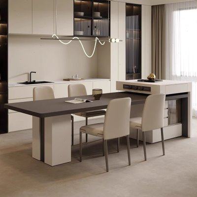 岛台意式轻奢餐桌一体家用级感厨房餐厅岩板中岛台餐桌椅组合,住宅家具,岛台餐桌,淘宝优惠券,粉丝福利购,淘宝优惠卷