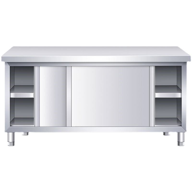 不锈钢工作台商用厨房操作台面储物柜带拉门切菜桌子打包一件起批