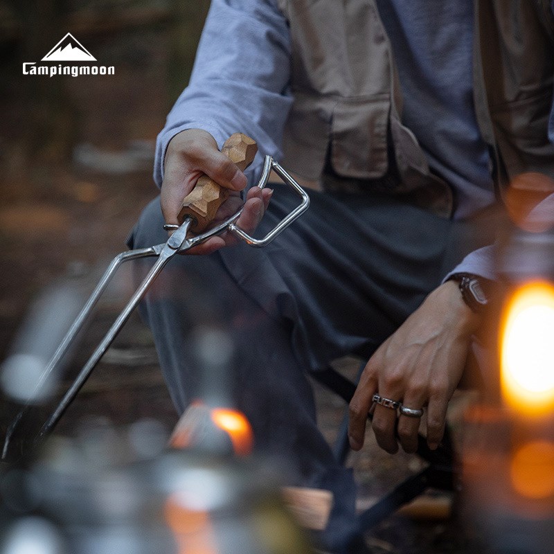 柯曼MS-42露营焚火烧烤实心防烫木炭夹鸭嘴火钳 碳夹不锈钢焚火钳
