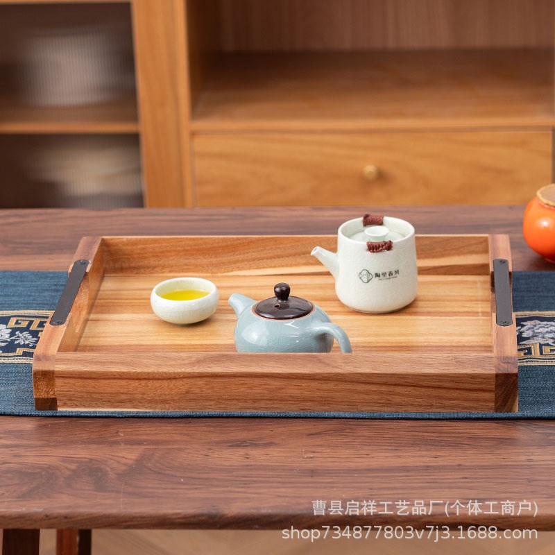 实用相思木铁木结合托盘家居厨房餐具实木多用途木盘带把手餐盘