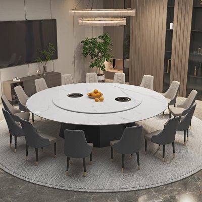 岩板电动餐桌高端酒店大圆桌大户型别墅包厢自动旋转带电磁炉饭桌,住宅家具,岩板餐桌,淘宝优惠券,粉丝福利购,淘宝优惠卷