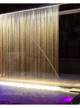 拉线水帘瀑布雨帘k不锈钢水幕墙长方形流水屏风隔断庭院水景水幕