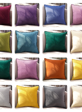 北欧沙发抱枕高档靠垫p客厅大靠枕套床头天鹅绒橘橙黄色轻奢不含