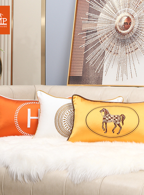 抱枕腰枕丝感马橙色枕套r轻奢风靠背靠枕靠垫枕民宿高端酒店会所