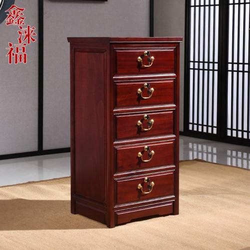 香樟木五斗柜抽屉柜中式全实木卧室红木色收纳储物柜素面光板橱柜