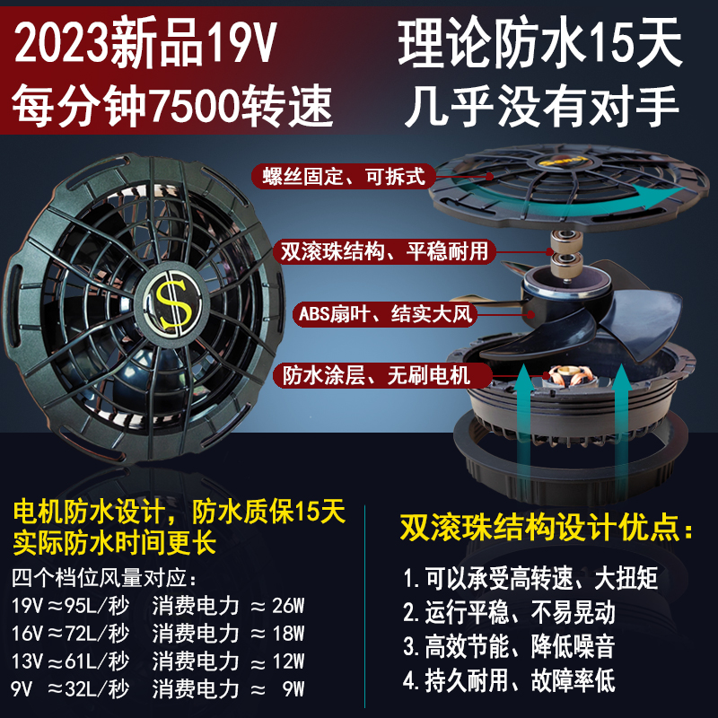 防水19V空调服风扇衣服空调衫空调衣电池降温制冷工地服配件
