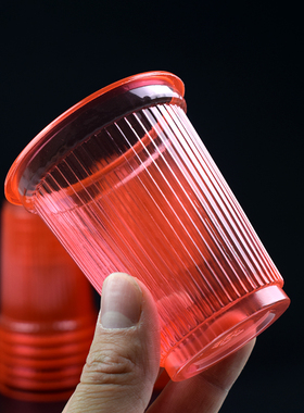 一次性红色杯子加厚结婚喜庆婚宴家用喜事一次性透明塑料泡茶水杯