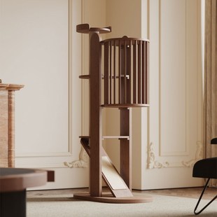 实木猫爬架猫抓板猫窝猫笼一体家用胡桃色不占地小型多猫大猫跳台