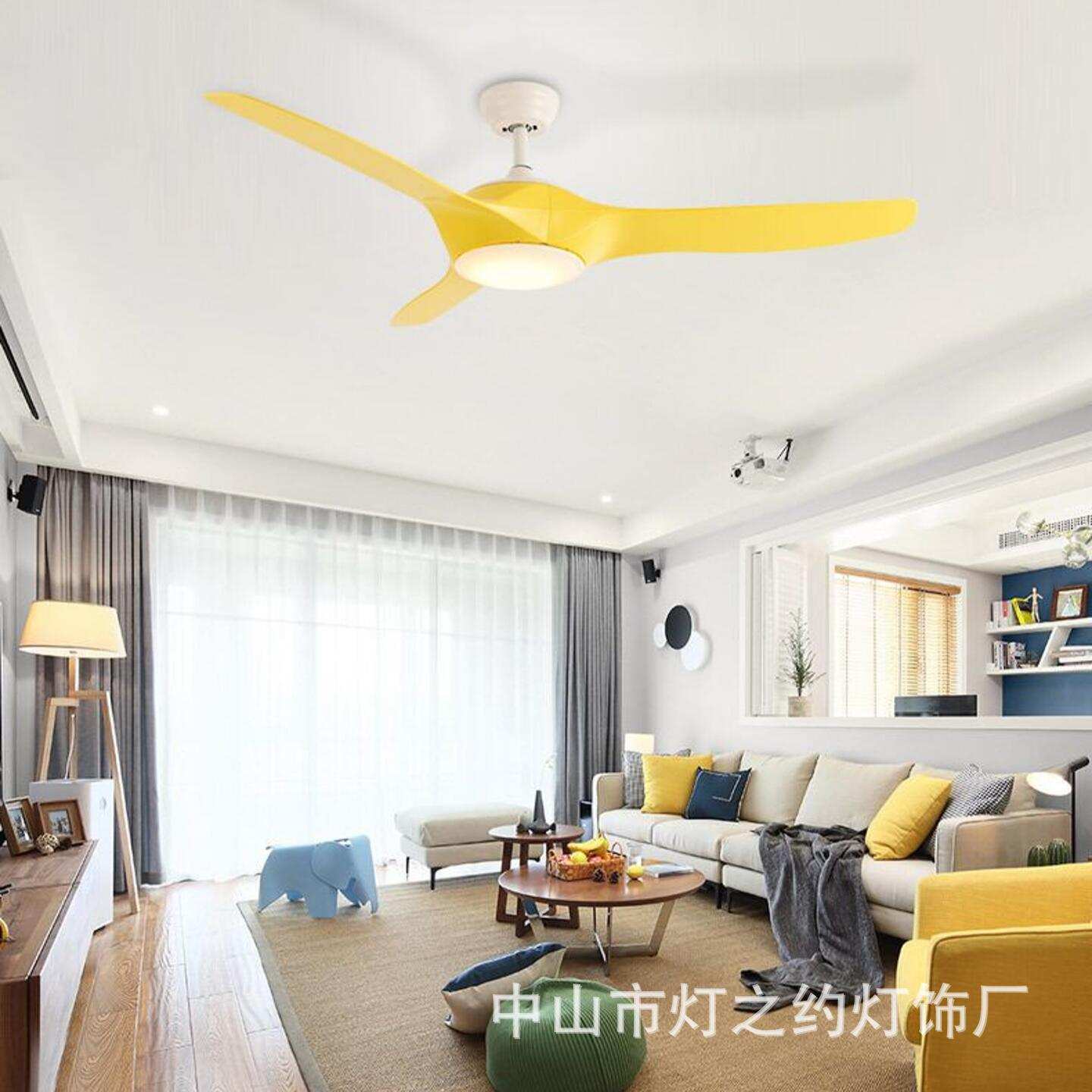 北欧大风力吊扇灯客厅家用餐厅卧室简约现代带电风扇吊灯跨境110V