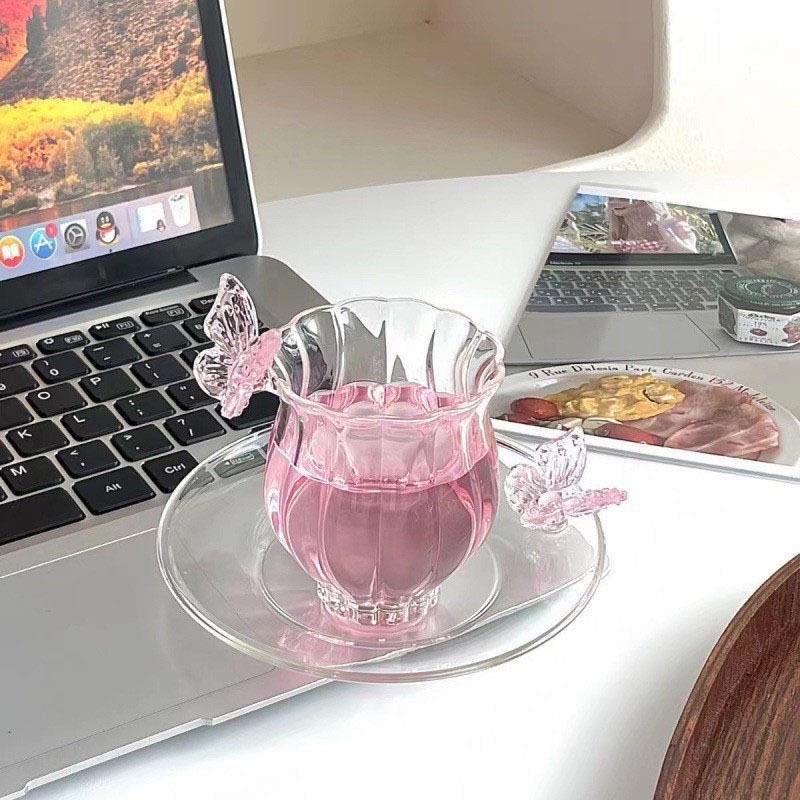 高硼硅玻璃创意蝴蝶杯透明高颜值手作耐高温水仙主人杯喝茶品茗杯