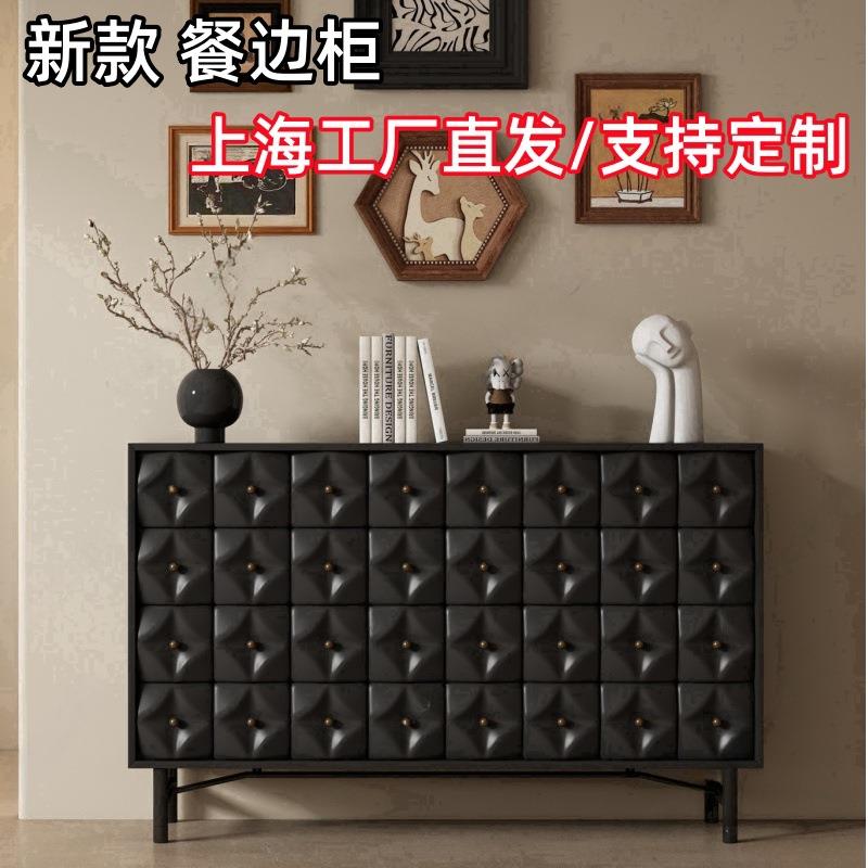 黑色烤漆餐边柜实木藤编简约现代储物收纳柜客厅玄关柜电视柜整装