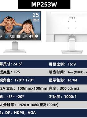 MP253W 25寸100HZ商用IPS电脑液晶显示器屏幕 DP/HDMI内置音响