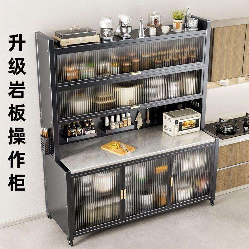 特厚餐边柜岩板厨房置物架落地多层微波炉多功能收