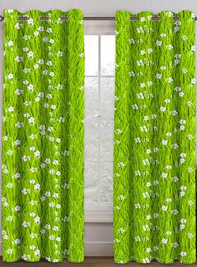 亚马逊跨境高精密无光布窗帘草地草坪黑丝高遮光布帘来图数码印花