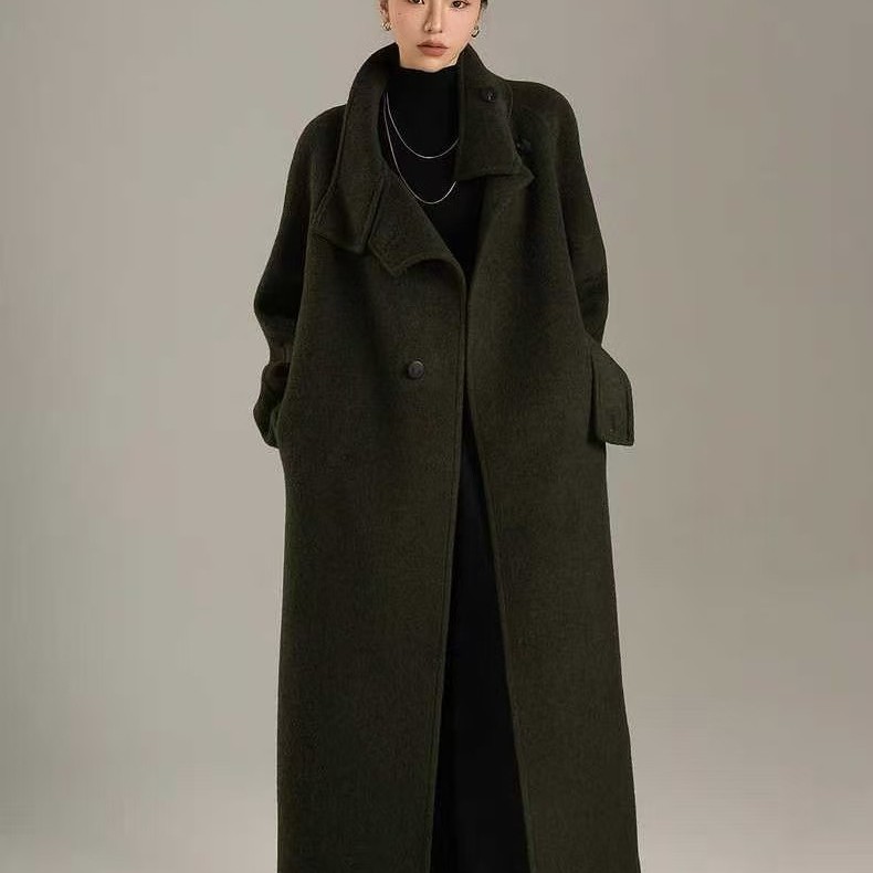 高级感气质双排扣毛呢大衣外套女