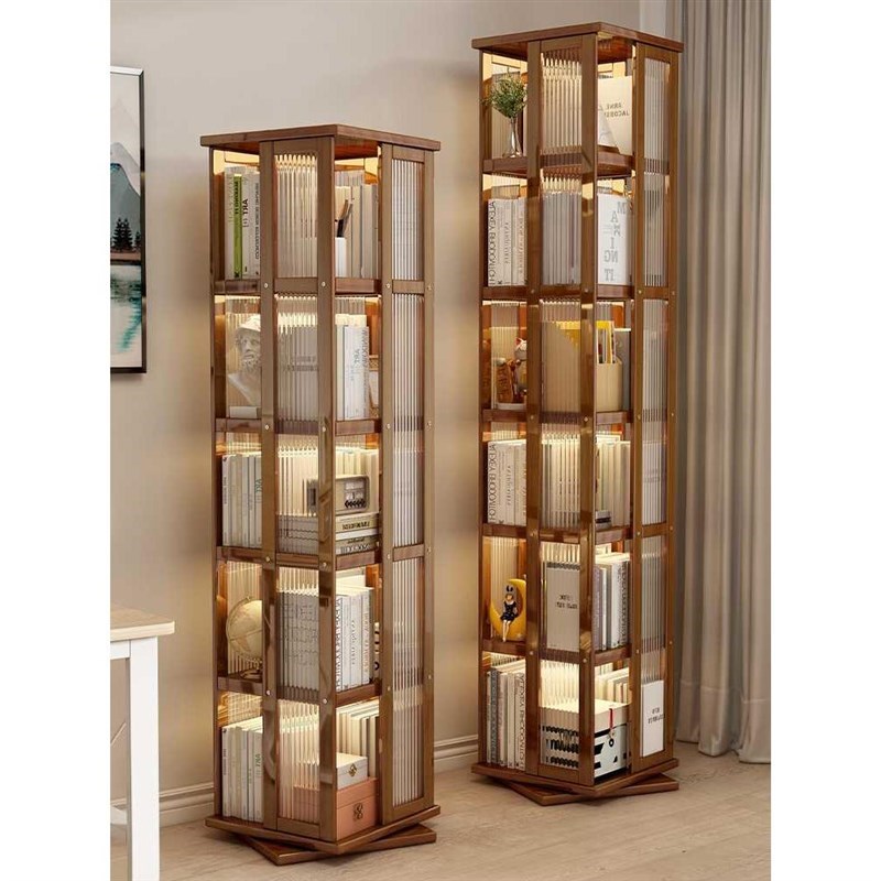 旋转书架家用36k0度落地多层置物架非实木省空间收纳神器儿童书柜