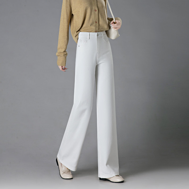 白色窄版阔腿牛仔裤女2026春季新款高腰直筒宽松显瘦显高休闲长裤