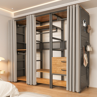 衣架落地卧室2025新款 衣柜金属衣帽间卧室收纳置物架 洞洞板开放式