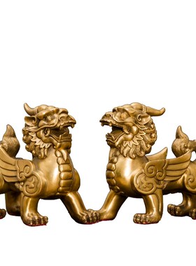 全黄铜独角貔皮招财摆件一对家居玄关装饰礼品貅休设摆送礼工艺品