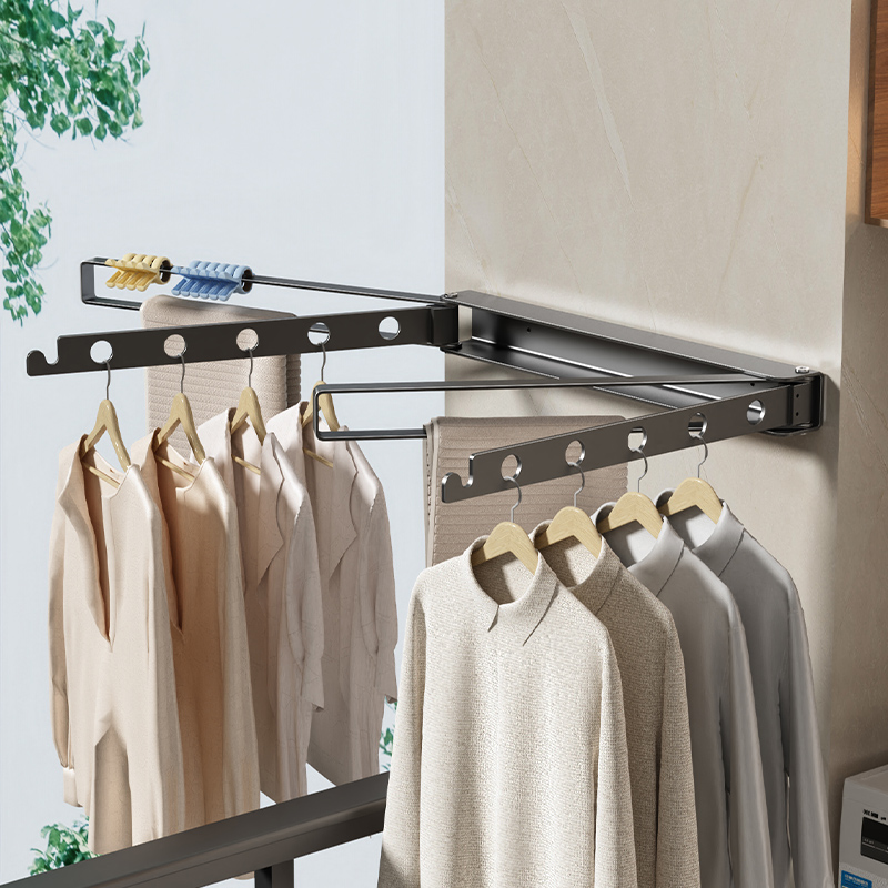 阳台折叠晾衣架免打孔家用隐形伸缩晾衣杆室内挂衣架X飘窗晾衣神