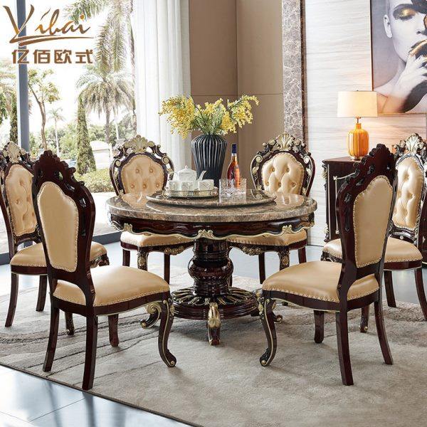 欧式实木大理石多功能圆形餐桌转盘全实木桌椅组合深色原木餐桌,住宅家具,大理石餐桌,淘宝优惠券,粉丝福利购,淘宝优惠卷