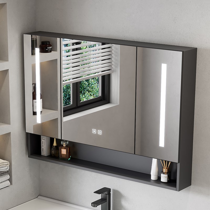 太空铝挂墙式浴室镜柜带q灯化妆室美妆镜置物架单独智能除雾免打