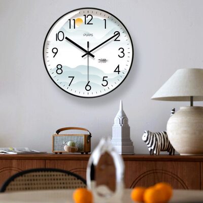 易普拉8227中式钟表水墨时钟挂墙挂钟客厅山水简约静音扫秒石英钟