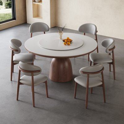 轻奢实木岩板餐桌椅组合现代简约家用电磁炉大圆桌带转盘圆形饭桌,住宅家具,岩板餐桌,淘宝优惠券,粉丝福利购,淘宝优惠卷