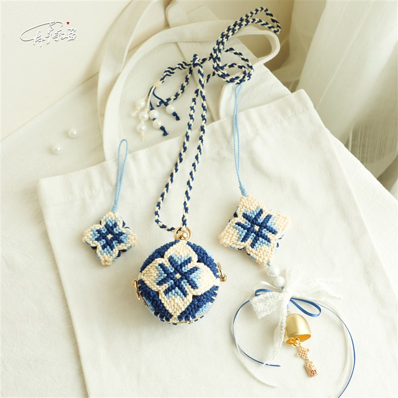 种草手工菌 原创小众青花瓷国风编绳挂件耳机包新手DIY编织材料包