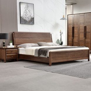 现代简约乌金木全实木床1.8米双人床新中式卧室家具轻奢原木床1.5