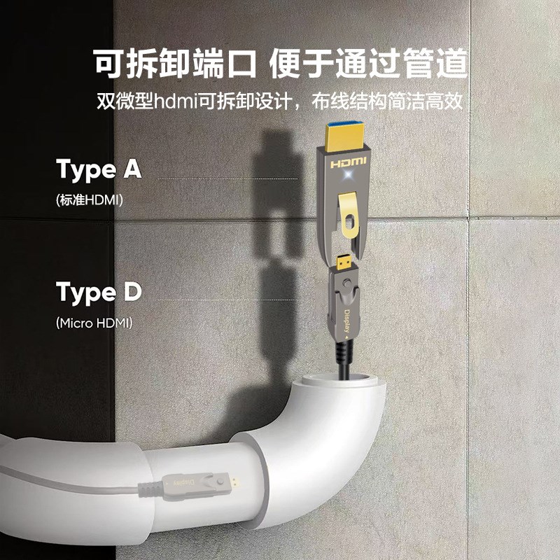 8K高清HDMI2.1版双头穿管光纤线分离式可拆卸显示器会议屏连接线