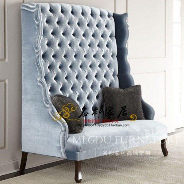 新款实木布艺餐厅沙发椅拉扣高背休闲卡座酒店影楼会所KTV接待椅