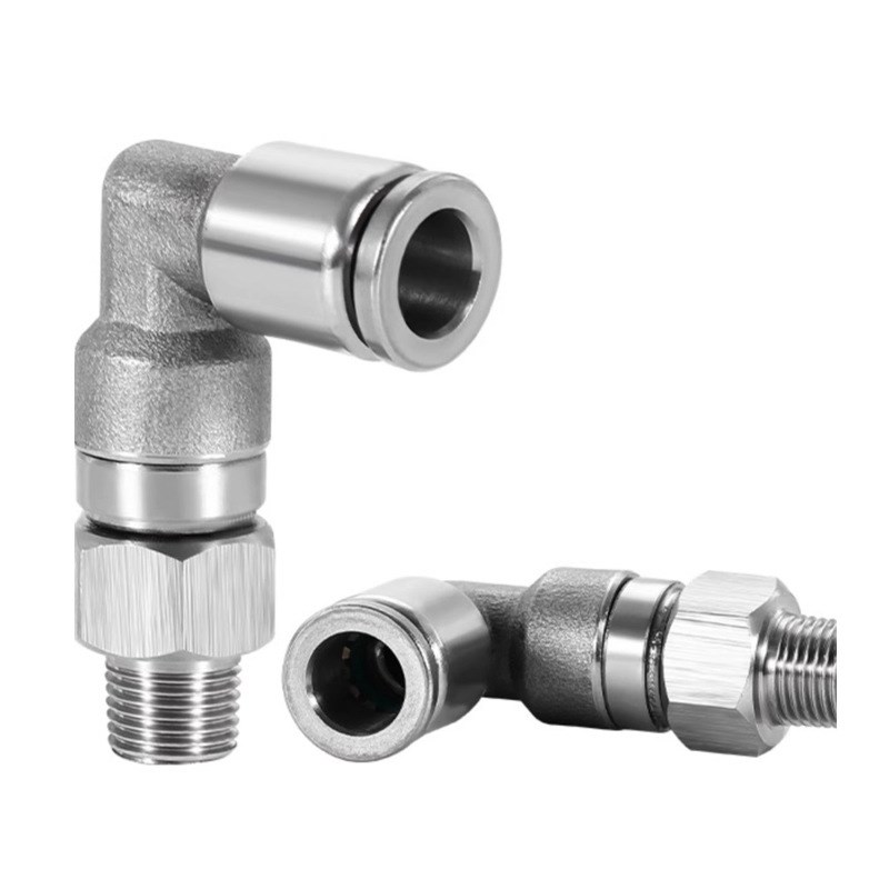 304不锈钢气动快速快插高速旋转接头KSL6/8/10/12-01/2/3/4分弯头