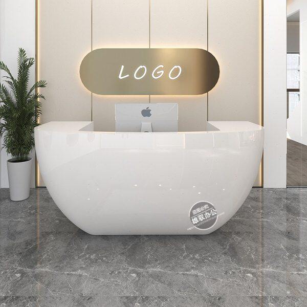 前台弧形烤漆接待台形象台雄驭简约现代收银台吧台小柜台异形前台