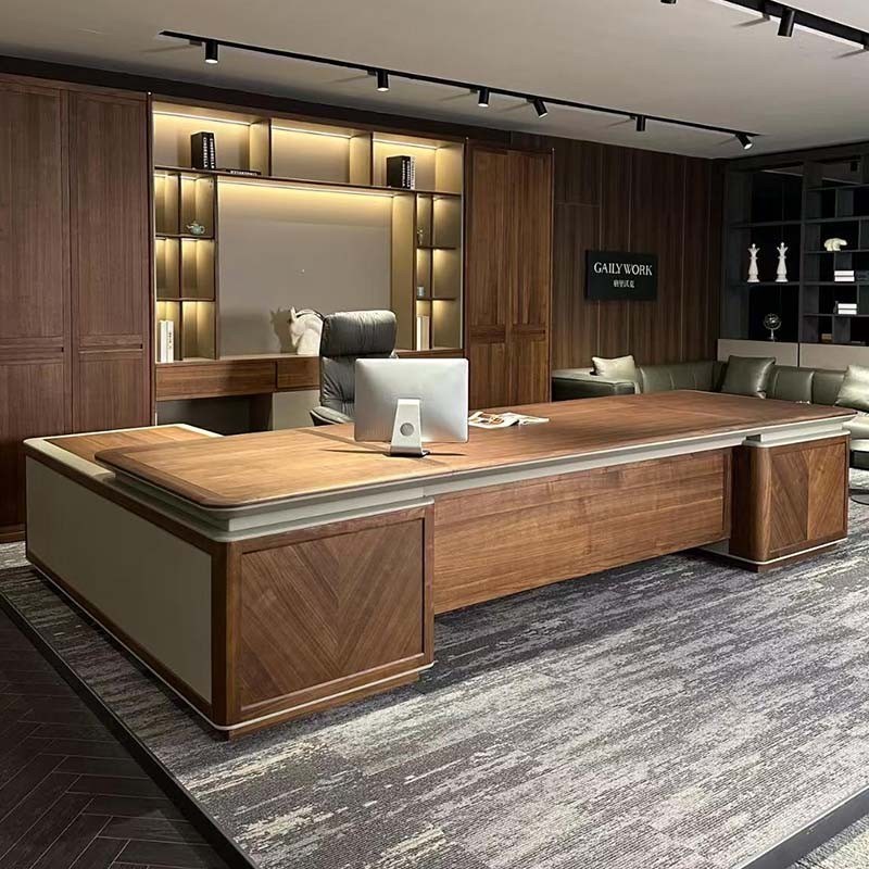 新中式实木老板桌办公桌新款w企业黑胡桃木大班台高档董事长总裁