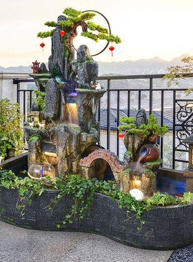 大型假山流水摆件瀑布喷泉循环水景庭院酒店花园露台造景户外鱼池