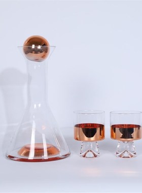 玻璃酒具套装简约现代极简黑钛金托盘金属摆件酒具套件茶几装饰