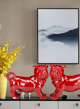 手工中式陶瓷狗摆件生肖家居客厅办公桌电视酒柜装饰工艺礼品摆设