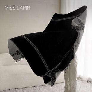 澜品高奢定制法式绳结100%纯羊毛毯办公室黑白灰午睡毯沙发毯